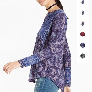 Lucky Brand navy, purple patterned long sleeved V-neck top, 1X